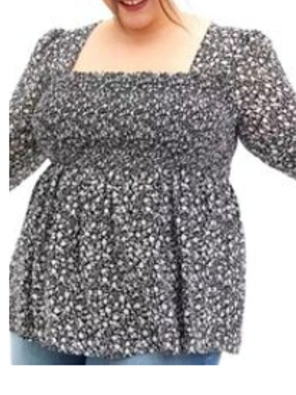 Torrid Black & White/Gray Smocked Top